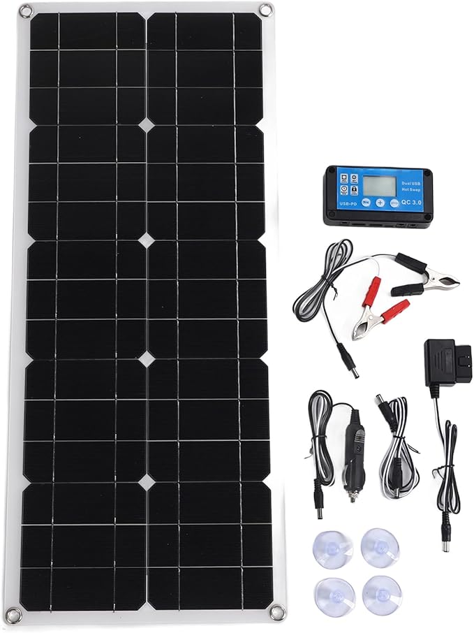 Asixxsix Solar Panel Kit, 100W OBD Plug Solar Charge Controller Foldable Panel Energy Storage Flexible, Monocrystalline Kit for Outdoor RV Boat