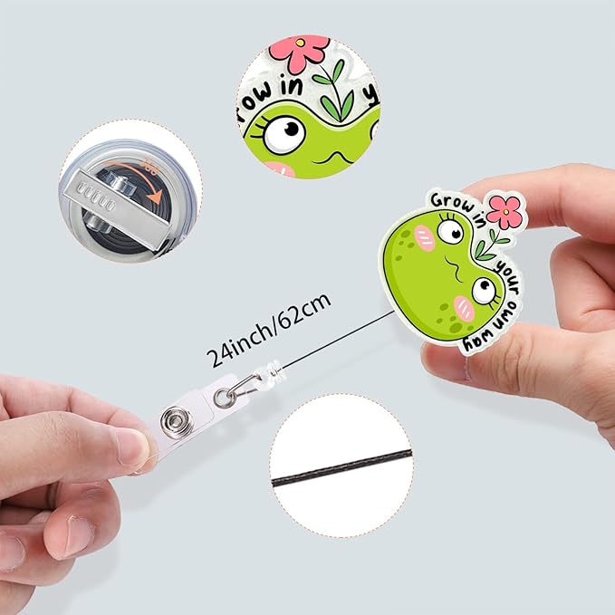 Motto Badge Holder Retractable Clip, Forg Cute Badge Reel for Nurse Essentials, Funny Glitter Badge Buddy for School Rn CNA Office Worker (Humorous)