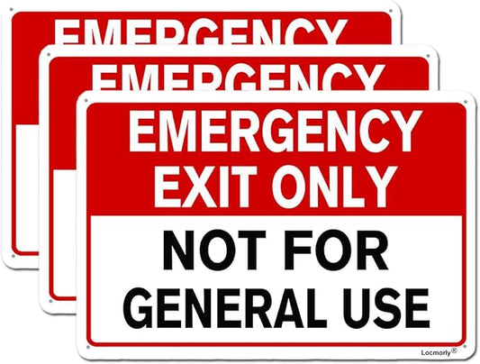 Emergency Exit Only Not for General Use Sign, 12x16 Inch, No Trespassing Aluminum Sign 3 Pack