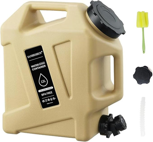 3.2 Gallon Water Jug,Camping Water Container with Spigot,BPA-Free with Cleaning,Brush Military Green Tank Portable,Suitable for Outdoor Camping and Hiking,Khaki