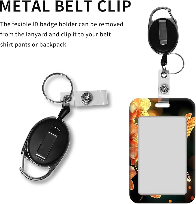 ID Badge Holder with Retractable Lanyard for Women & Men,Vertical ID Card Holder Wallet,Clear Window&Card Slot,Detachable Neck Strap for Nurse Teacher Office,Hummingbird Orchid Glow