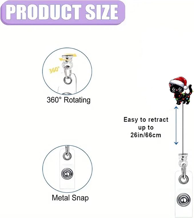 Christmas Cute Colored Lights Cat Badge Reel, Holiday Retractable Name Tag Badge Holder,Xmas Nurse Nursing Badge Clip for RN CNA LPN Medical Worker ID Card Decor |with Acrylic Alligator Clip