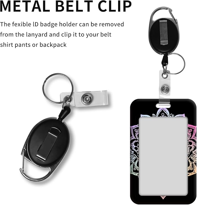 ID Badge Holder with Retractable Lanyard for Women & Men,Vertical ID Card Holder Wallet,Clear Window&Card Slot,Detachable Neck Strap for Nurse Teacher Office,Lotus Flower