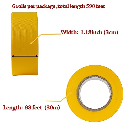 GEYYANG Yellow Flagging Tape,3.35 Mil Thick,1-3/16" x 98ft, 6 Rolls - NO Adhesive Plastic Ribbon Neon Marking Tape for Tree Marking, Hunting, Boundaries Hazardous Areas,Trail Marking, Barricade Tape