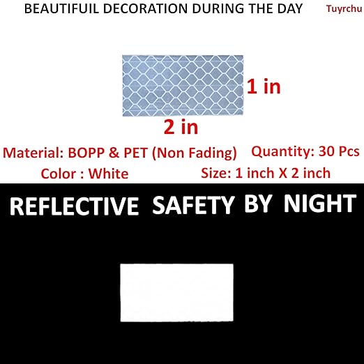 White Reflective Stickers 1 inch X 2 inch, Outdoor Waterproof High Visibility Warning Safety Adhesive Reflector Tape (30 Pcs)