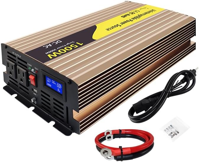 1500W Sump Pump Battery Backup Power System,Basment Protection Sump Pump Inverter with LCD Display and Automatic Battery Backup Switching for Basement Emergency and Power Outage Backup, (Gold)