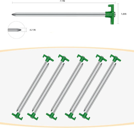 12PCS Tent Stakes, Camping Stakes,AVOFOREST 7.1inch Non-Rust Metal Tent Pegs Ground Stakes Tent Spikes Camping,Garden,Hiking Green