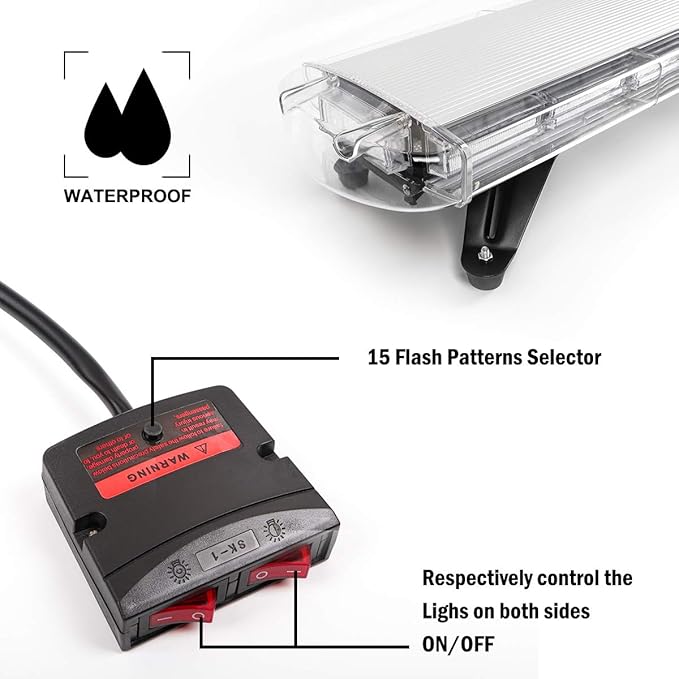 47" 88LED Extreme Bright Intensity Construction Emergency Warning Strobe Light Bar Rooftop Low Profile Law Enforcement Hazard Flashing for Tow Truck Vehicle Red/Blue/Red