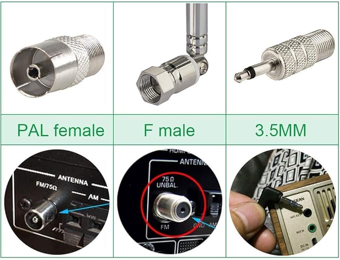 Superbat Telescopic FM Antenna for Stereo Receiver Indoor, FM Radio Antenna 75 Ohm UNBAL for Yamaha Onkyo Denon Table Top Home Theater Receiver Radio Receiver Antenna Tuner