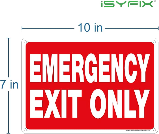 iSYFIX Emergency Exit Only Signs – 10 Pack 10x7 Inch – 100% Rust Free .040 Aluminum Signs, Laminated for Ultimate UV, Weather, Scratch, Water and Fade Resistance, Indoor and Outdoor