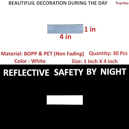 White Reflective Stickers 1 inch X 4 inch, Outdoor Waterproof High Visibility Warning Safety Adhesive Reflector Tape (30 Pcs)