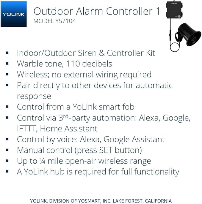 Outdoor Security Siren & Smart Alarm Controller and SirenFob Kit - Loud 110 dB, Wireless, Battery-Powered, 1/4 Mile Range, Android-iOS App, Alexa, Google, IFTTT, Home Assistant, Hub Required