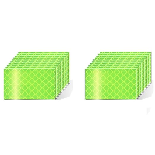 Non Fading Fluorescent Yellow Reflective Stickers 1 inch X 2 inch, Outdoor Waterproof High Visibility Safety Adhesive Reflector (20 Pcs)