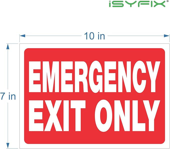 iSYFIX Emergency Exit Only Signs Stickers - 12 Pack 10x7 Inch – Premium Self-Adhesive Vinyl Decal, Laminated for Ultimate UV, Weather, Scratch, Water & Fade Resistance, Indoor & Outdoor