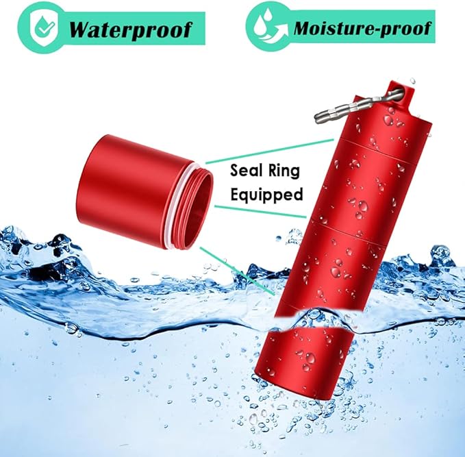 Portable Keychain Pill Case Holder, EFFIET 3 Compartments Metal Pocket Emergency Pill Container Box for Daily Supplyment (Rose Red)