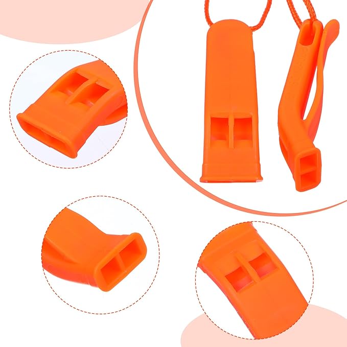 Sibba Emergency Whistles 10 PCS Super Loud Survival Safety Whistles with Reflective Lanyard 120dB Orange Plastic Whistle for Life Vest Kayak Hiking Camping Outdoor Emergency Signaling Lifeguard