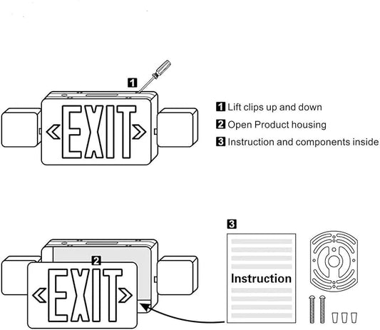 2 PACK LED Exit Sign Battery Backup with Emergency -EXIT Sign with 2 Adjustable Head Lights and Back Up Batteries- Emergency Exit Lighting, UL 924,120-277 VAC.