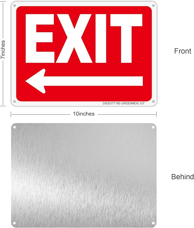 2 Pack Exit Signs with Left Arrow, 10x7 Inches Rust Free 0.40 Aluminum Metal Exit Sign, UV Protected, Durable, Weatherproof, Easy to Install, Indoor/Outdoor Use