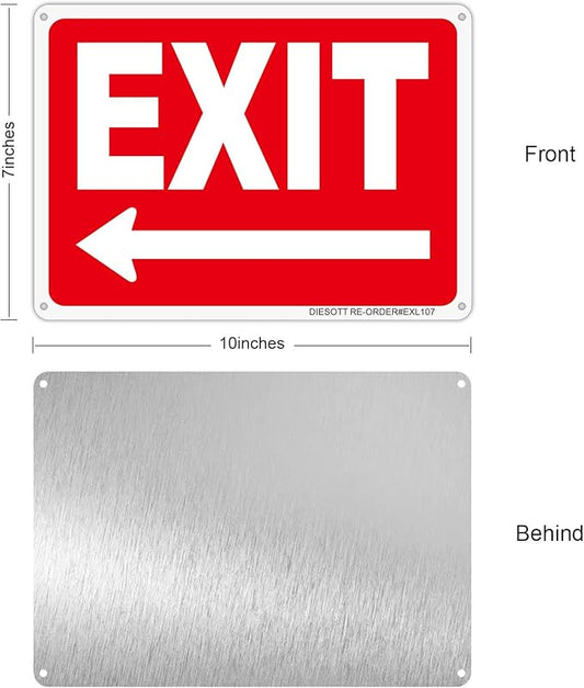 2 Pack Exit Signs with Left Arrow, 10x7 Inches Rust Free 0.40 Aluminum Metal Exit Sign, UV Protected, Durable, Weatherproof, Easy to Install, Indoor/Outdoor Use