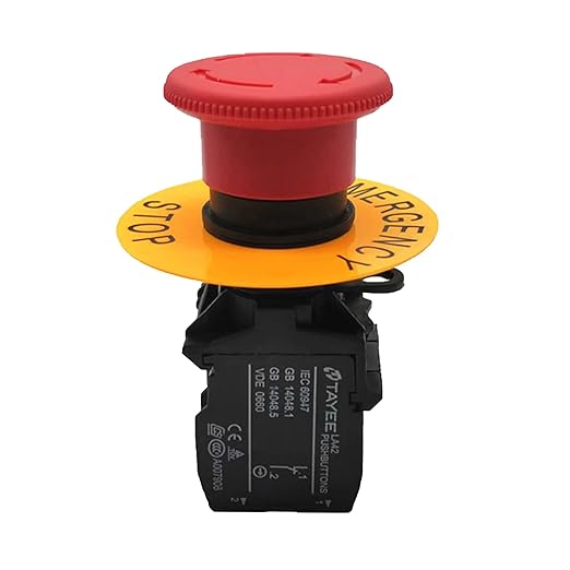 Emergency Stop Button AC 690V 10A Red Sign Mushroom Head Emergency Rotation Button Switches 1NC 1NO 22mm