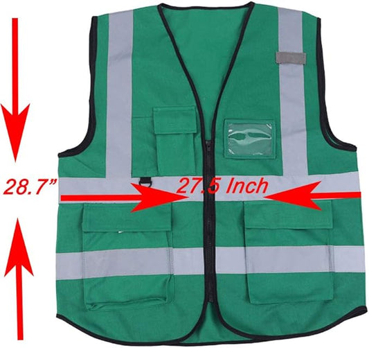 zojo High Visibility Safety Vests With Pockets, Wholesale Reflective Vest for Outdoor Works, Cycling, Jogging, Walking,Sports - Fits for Men and Women Pack of 10 (10, XXXL-Green)