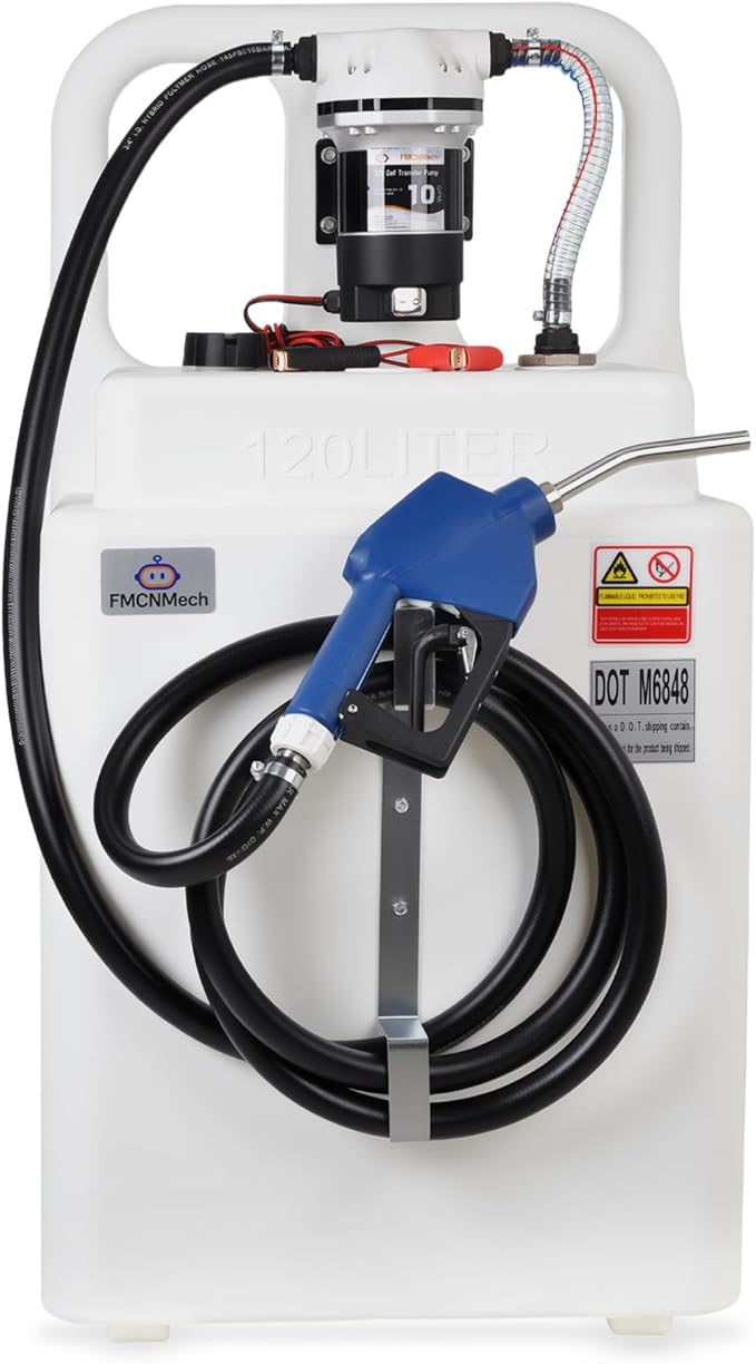 32 Gallon Portable DEF Transfer Tank with 12V 10GPM Electric Pump, Dual-Wheel Design, Auto Shut-off Stainless Steel Nozzle, HDPE DEF Caddy for Trucks, Farm Tractors & Fleets