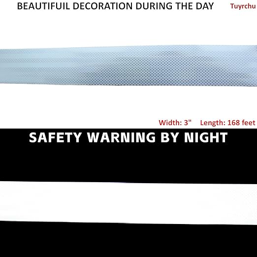 White Reflective Tape 3 inch Wide for Cars, Outdoor Waterproof High Visibility Safety Warning Reflector Sticker Strips (168 feet)