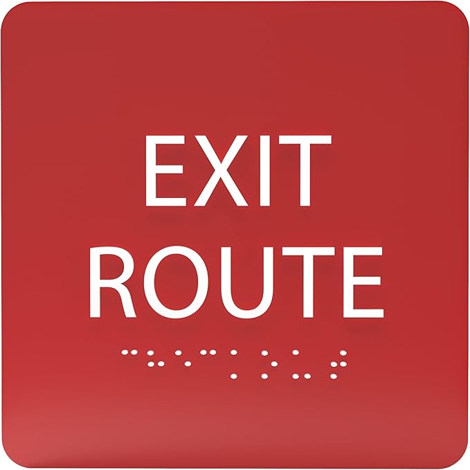 6" X6" Exit Route Sign - ADA Compliant Tactile Graphics Grade 2 Braille Text Acrylic Wall Signs - Building Fire Safety, Visibility, Emergency Response, Evacuation Door Sign