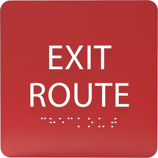 6" X6" Exit Route Sign - ADA Compliant Tactile Graphics Grade 2 Braille Text Acrylic Wall Signs - Building Fire Safety, Visibility, Emergency Response, Evacuation Door Sign