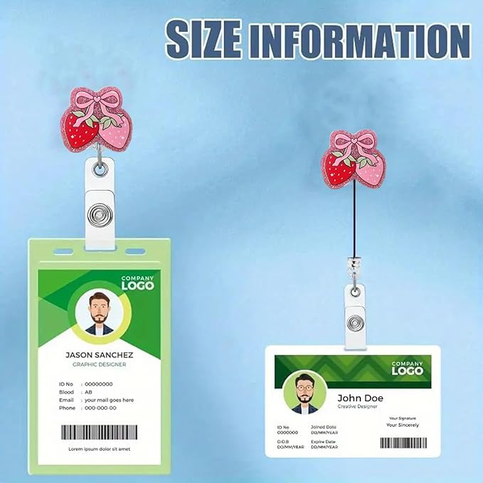 Cute Strawberry Bow Badge Reel Pink Glitter Acrylic Badge Clip for Nurse Nursing Name Tag Accessories Strawberry Badge Holder with Alligator Clip & 24” Durable Nylon Retractable