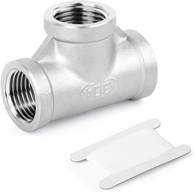 TAISHER 1PCS 304 Stainless Steel Tee Pipe Fittings, 4" x 4" x 4" NPT Female Pipe Fittings
