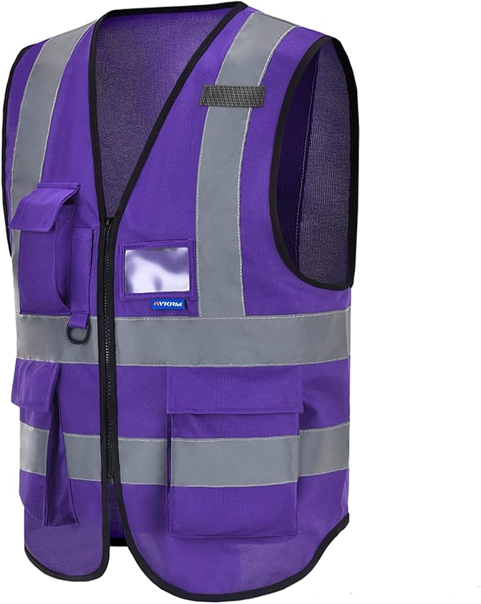 A-SAFETY Hi Reflective Safety Vest, Hi Vis Bright Neon Colors Safety Vest with 4 Reflective Strips 7 Pockets (4-5XL Purple)
