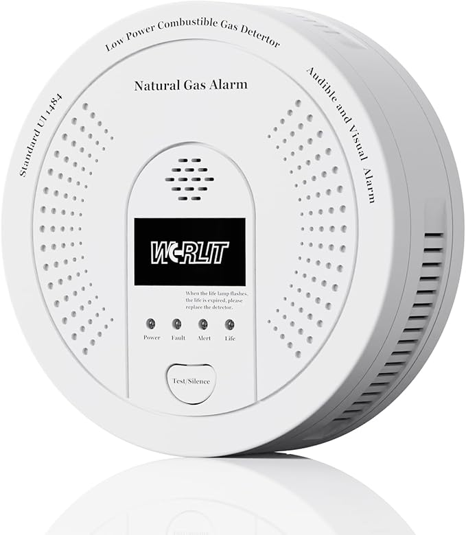 Explosion-Proof Natural Gas Detector Alarm - Ultra-Sensitive CH4/Propane Gas Leak Alert with 85dB Siren & Strobe Light, 10-Second Response Battery Methane Gas Monitor for Home RV Battery Include