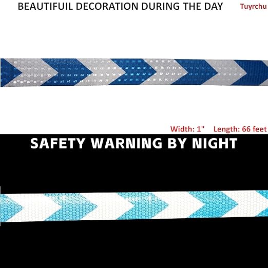 Blue and White Reflective Tape Outdoor Waterproof 1 inch X 66 feet, High Visibility Hazard Conspicuity Safety Industrial Marking Tape