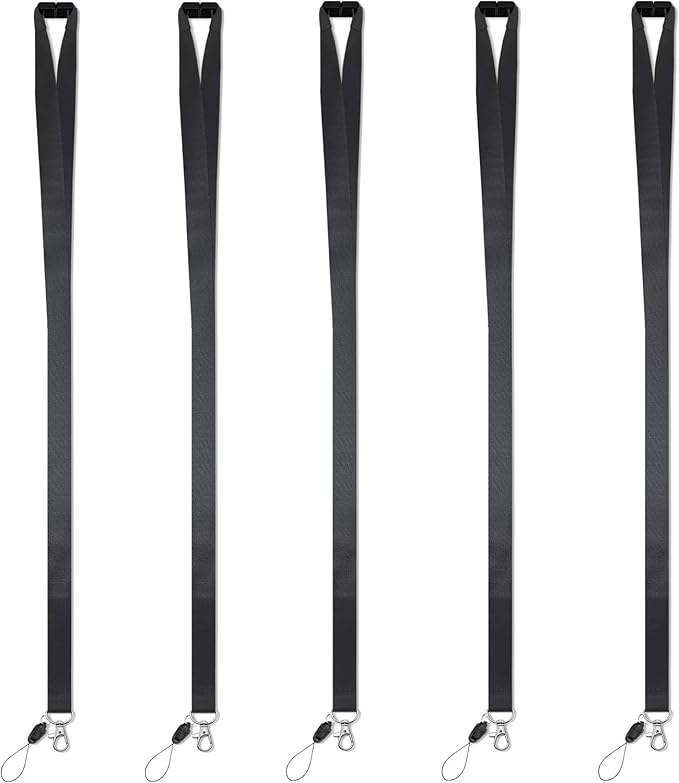 Lanyards Safety Breakaway Black for ID Badges Holder Keys Women Men Cruise Neck Office Card Holder Waterproof 5 Pack