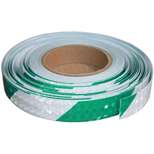 Green and White Reflective Tape Outdoor Waterproof 1 inch X 166 feet, High Visibility Hazard Conspicuity Industrial Marking Tape
