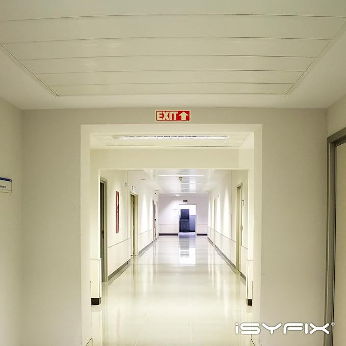 iSYFIX Exit Stickers Signs with Directional Up Arrow 6 Pack 12x4 Inch - Glow in the Dark Photoluminescent Vinyl for Office, School, Business, Warehouse - UV & Weather Resistant for Indoor/Outdoor Use