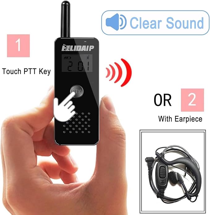 T-M16 Small Walkie Talkies,Portable Two Way Radio with Earpiece & Mic Set Headsets,VOX Hands Free for Restaurants,Hotel,Sports & Outdoor Activities,Hospitals,Tourism,Black 2 Pack