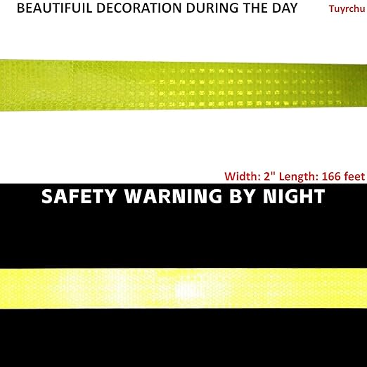 Fluorescent Yellow Reflective Tape 2 inch Wide, Outdoor Waterproof Hazard Conspicuity Warning Industrial Marking Tape (166 feet)