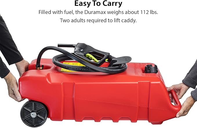 Scepter Duramax Flo ’N Go 14 Gallon Gas Caddy, 53 Liter Portable Fuel Tank and Fuel Transfer Pump with 10-Foot Hose for Lawn Mower, Farm, Marine, Commercial, and Home Use, Gasoline Only, Red