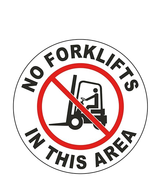 Stranco Non-Slip Floor Sign “NO FORKLIFTS IN THIS AREA” | 17” Red and Black on White | Permanent Acrylic Adhesive, Pebble-Textured Laminate, Durable 20 mil Construction, Slip-Resistant Safety Label