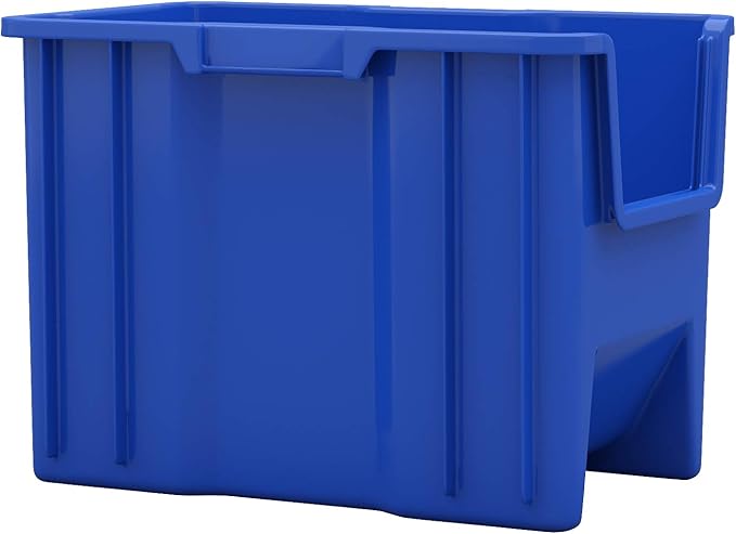 Akro-Mils 13014 Stak-N-Store Heavy Duty Stackable Open Front Plastic Storage Container Bin, (17-1/2-Inch x 11-Inch x 12-1/2-Inch), Blue, (4-Pack)