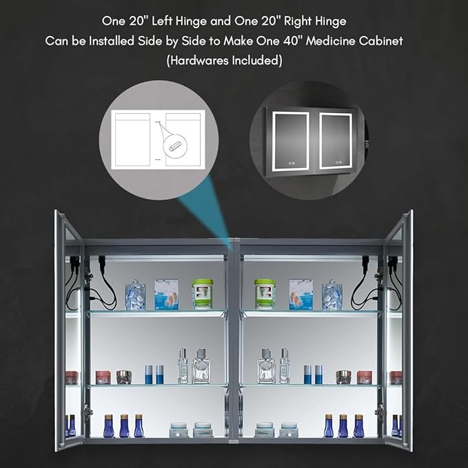 Blossom LED Lighted Medicine Cabinet Mirror for Bathroom 20x26 Inch, Right Hinge Recessed/Surface Mount - LED Mirror Cabinet with Lights, Defogger/3 Color Dimmer, Perfect Makeup Vanity