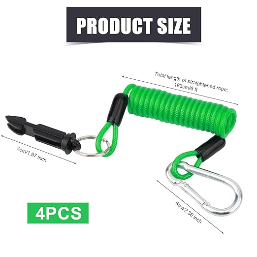 4pcs 183cm/6ft Trailer Breakaway Cable, High Rebound Spring Coiled Emergency Brake Safety Cable Kit for RV Towing Trailers Campers Accessories (Green)