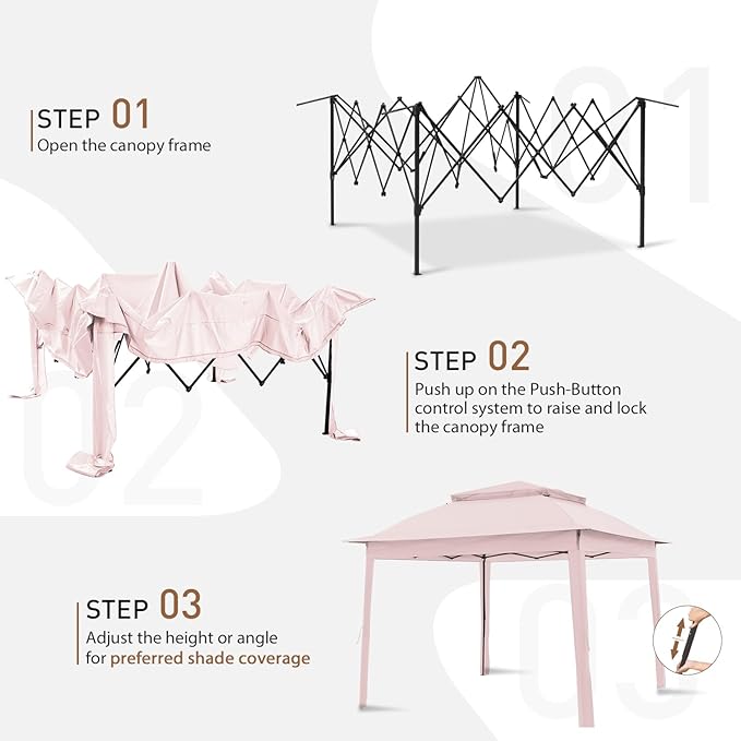 COOS BAY 11x11 Pop-Up Instant Gazebo Tent with Mosquito Netting Outdoor Canopy Shelter with 121 Square Feet of Shade (Pink)