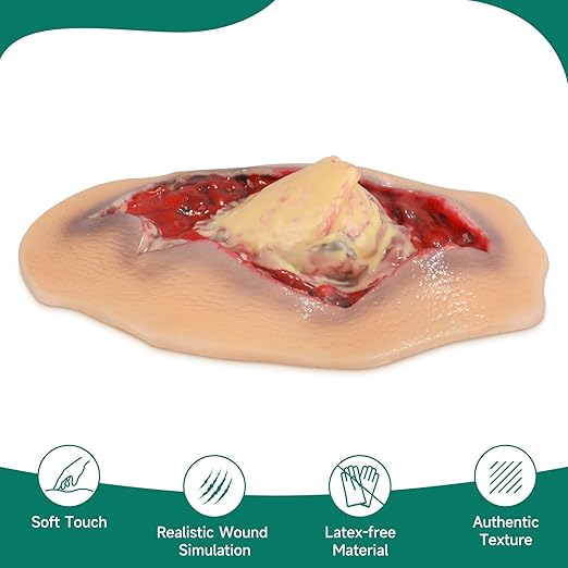 Silicone Ankle Fracture Wound Model, Wearable Moulage Simulation for Medical Training, Self-Adhesive Ankle Injury Simulator with Exposed Bone and Torn Flesh