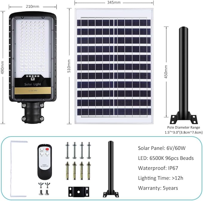 Joylight 8000W Solar Street Lights Outdoor, Dusk to Dawn IP67 Security Led Flood Light Lamp with Remote Control Mounting Pole and Bracket Garden, Street, Court, Parking Lot