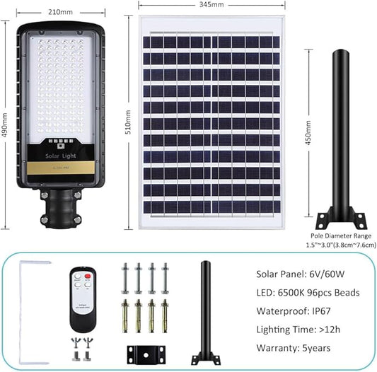 Joylight 8000W Solar Street Lights Outdoor, Dusk to Dawn IP67 Security Led Flood Light Lamp with Remote Control Mounting Pole and Bracket Garden, Street, Court, Parking Lot