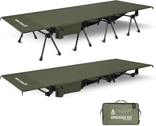 ONETIGRIS SUPRATIROS Extra Large Camping Cot, Height Adjustable Oversized Sleeping Cot with Extending Legs for Camping, Car Trips, Truck, Beach, Office Nap, Sturdy Supports Up to 400lbs (Ranger Green)