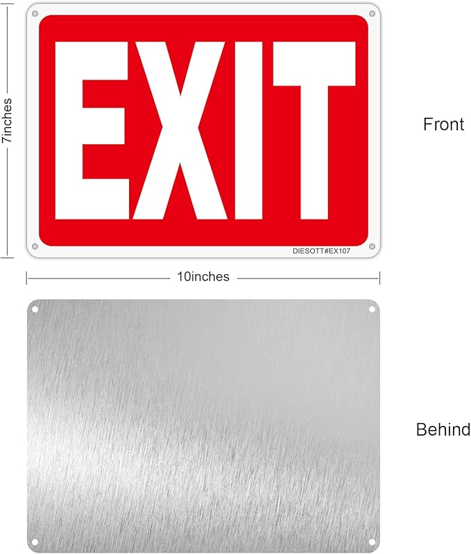 Exit Sign, 4 Pack 10x7 Inches Aluminum Exit Signs, Reflective, UV Protected, Durable, Weatherproof, Easy to Install, Indoor/Outdoor Use